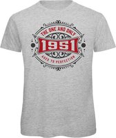 1951 The One And Only | Feest Kado T-Shirt Heren - Dames | Antraciet - Donker Rood | Perfect Verjaardag Cadeau Shirt | Grappige Spreuken - Zinnen - Teksten | Maat XXL