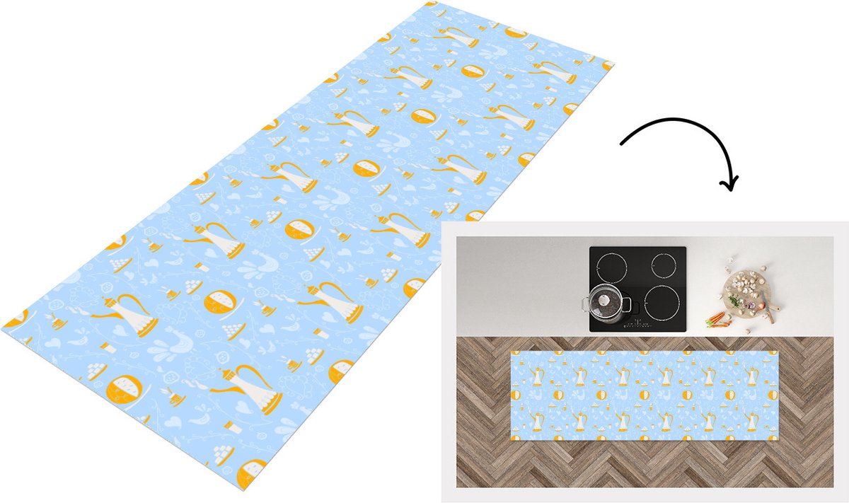 KitchenYeah Keukenloper - Loper keuken - Patronen - High tea - Thee - 180x60 cm - Keukenloper vinyl Multicolor