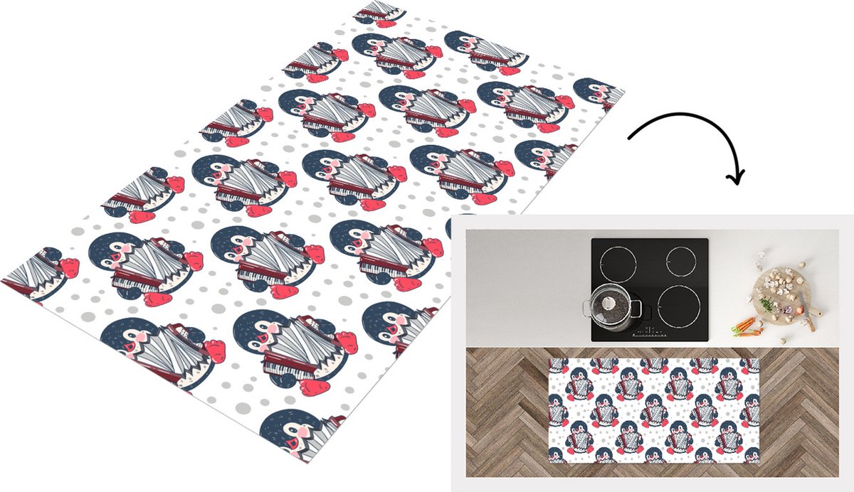KitchenYeah Keukenloper - Loper keuken - Accordeon - Pinguïn - Patronen - 120x60 cm - Keukenloper vinyl Multicolor