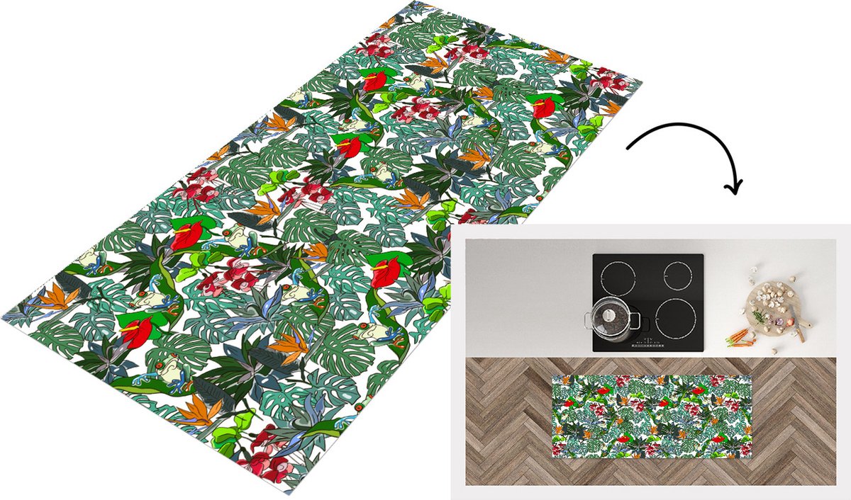 KitchenYeah Keukenloper - Loper keuken - Patroon - Planten - Jungle - 120x50 cm - Keukenloper vinyl Multicolor