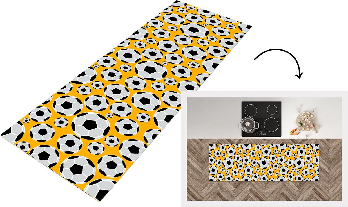 KitchenYeah Keukenloper - Loper keuken - Patronen - Sport - Voetbal - 150x50 cm - Keukenloper vinyl Multicolor