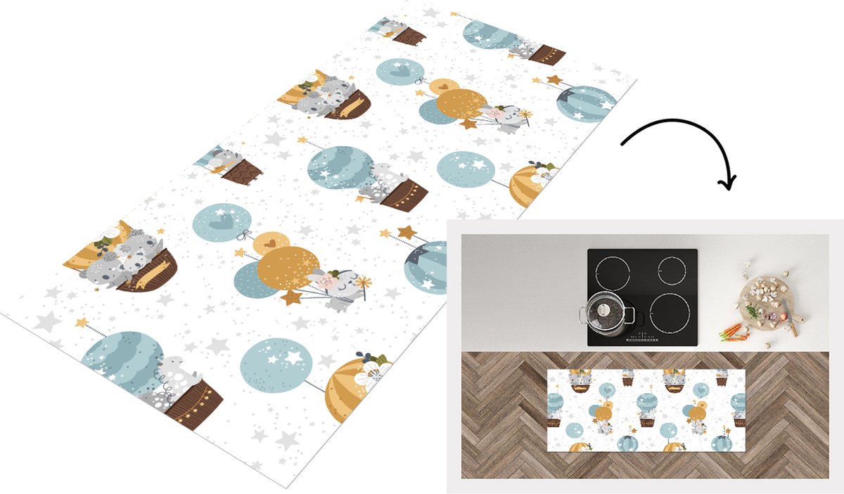 KitchenYeah Keukenloper - Loper keuken - Jongens - Patronen - Luchtballon - Kinderen - 120x50 cm - Keukenloper vinyl Multicolor