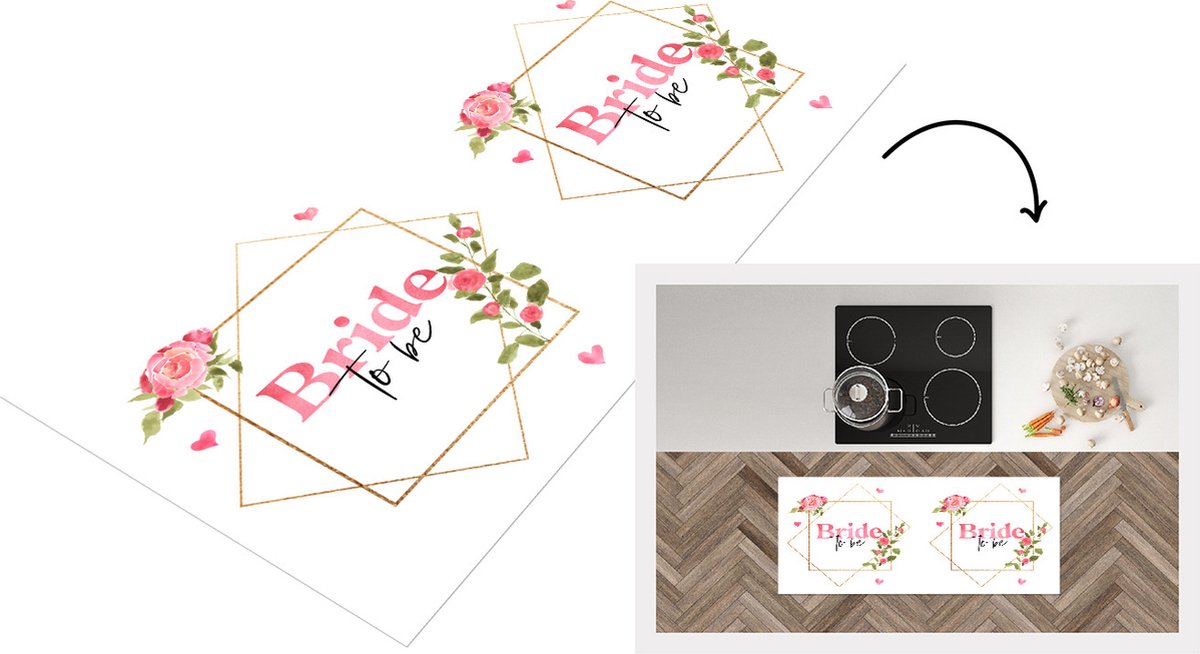 KitchenYeah Keukenloper - Loper keuken - Bruid - Spreuken - 'Bride to be' - Quotes - 120x50 cm - Keukenloper vinyl Multicolor