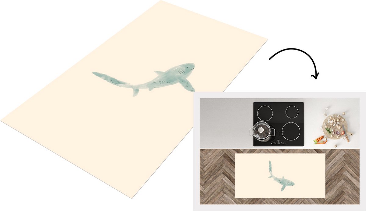 KitchenYeah Keukenloper - Loper keuken - Vis - Zee - Waterverf - 120x60 cm - Keukenloper vinyl Multicolor