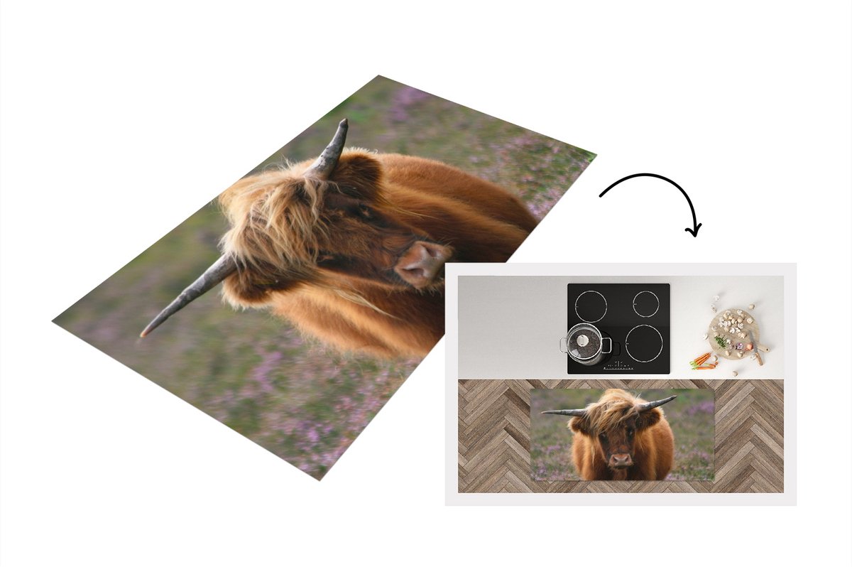 KitchenYeah Keukenloper - Loper keuken - Schotse Hooglander - Heide - Dieren - 120x60 cm - Keukenloper vinyl Multicolor