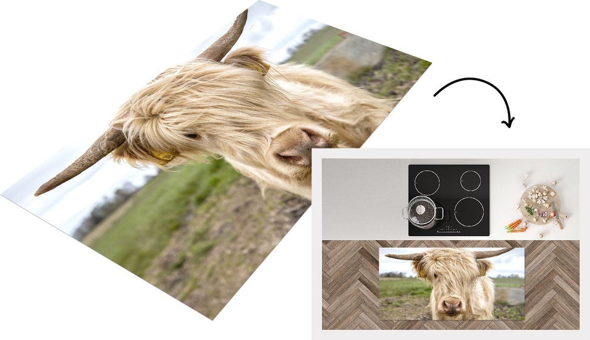 KitchenYeah Keukenloper - Loper keuken - Schotse hooglander - Licht - Landschap - 120x60 cm - Keukenloper vinyl Multicolor