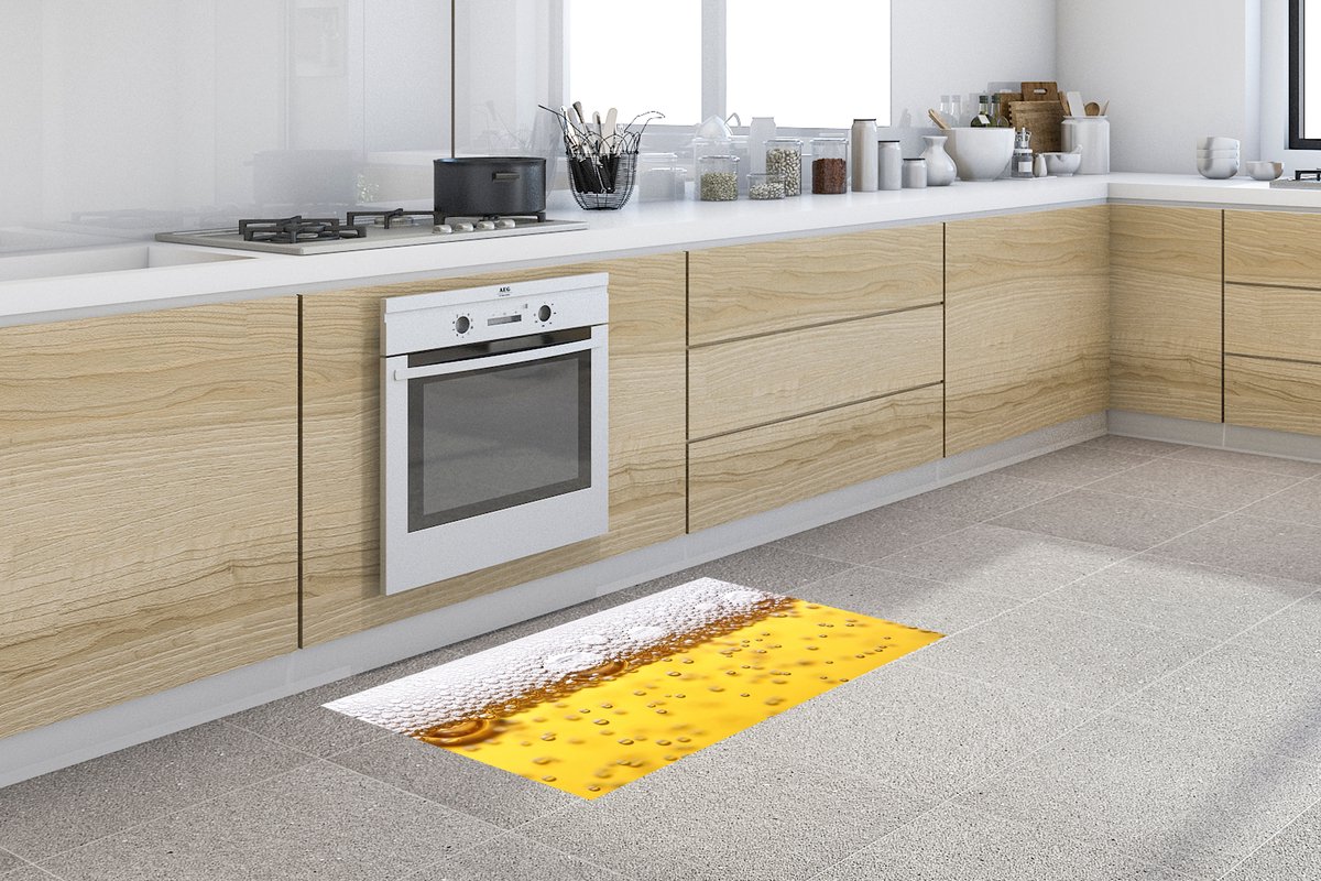 KitchenYeah Keukenloper - Loper keuken - Bierbubbels in glas met bier - 120x50 cm - Keukenloper vinyl Multicolor