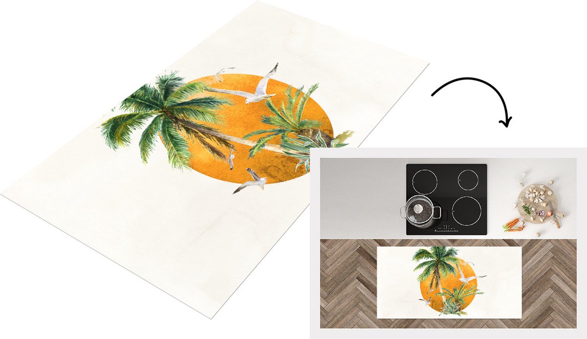 KitchenYeah Keukenloper - Loper keuken - Palmboom - Vogel - Strand - 120x60 cm - Keukenloper vinyl Multicolor