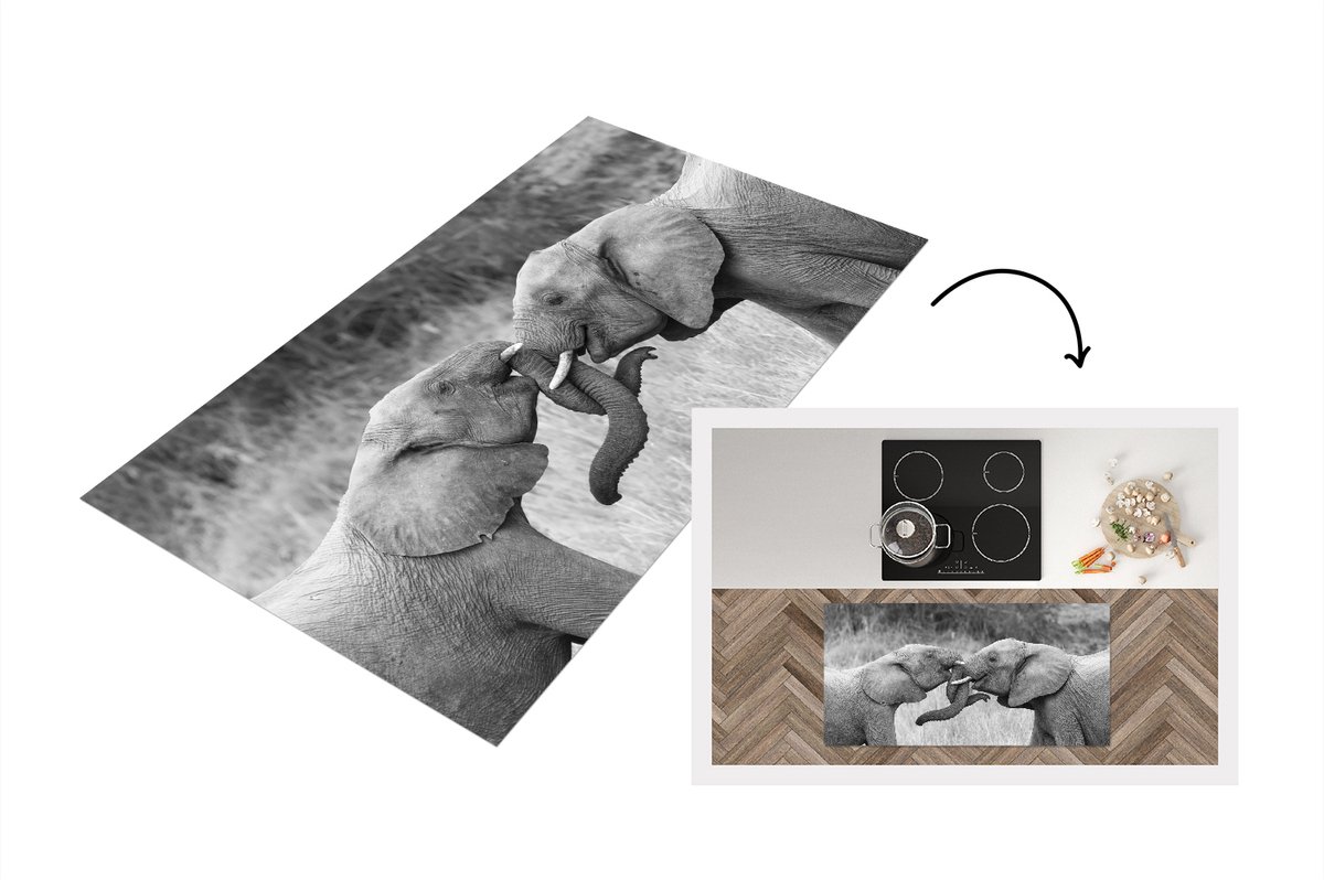 KitchenYeah Keukenloper - Loper keuken - Olifant - Knuffel - Gras - Keukenloper vinyl multicolor, foto 2