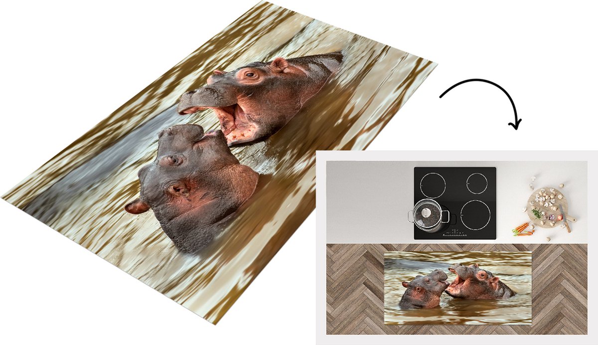 KitchenYeah Keukenloper - Loper keuken - Nijlpaard - Dieren - Water - Keukenloper vinyl multicolor, foto 2