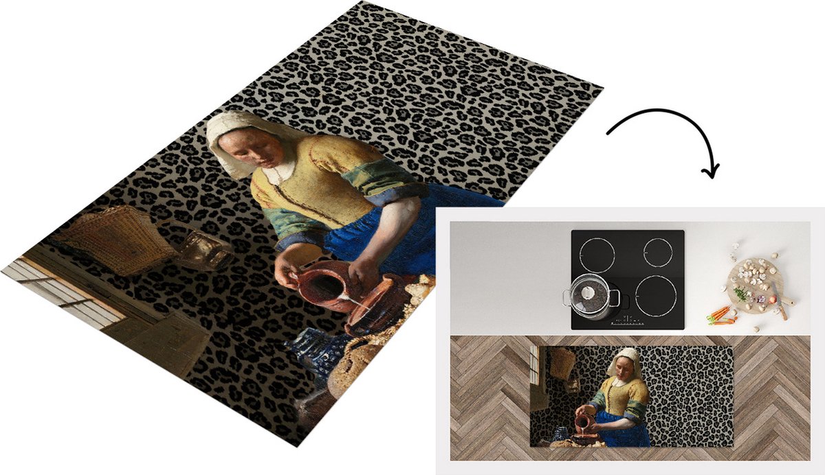 KitchenYeah Keukenloper - Loper keuken - Melkmeisje - Panterprint - Vermeer - 120x60 cm - Keukenloper vinyl Multicolor