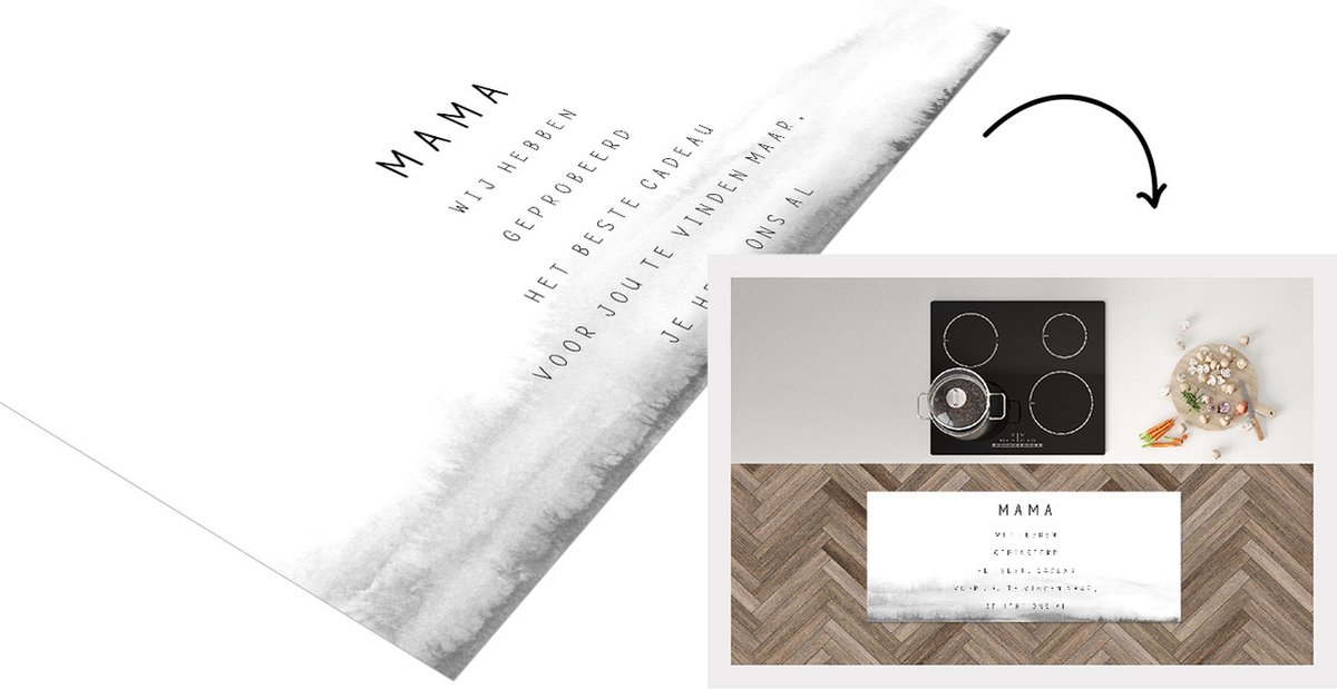 KitchenYeah Keukenloper - Loper keuken - Spreuken - Quotes Mama Je Hebt Ons Al - Moederdag cadeau voor mama - zwart wit - 120x50 cm - Keukenloper vinyl Zwart; Wit