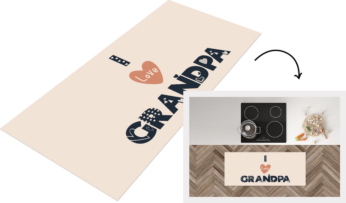 KitchenYeah Keukenloper - Loper keuken - Vaderdag - Cadeau voor man - Opa - I love grandpa - Quote - Spreuken - 120x50 cm - Keukenloper vinyl Multicolor