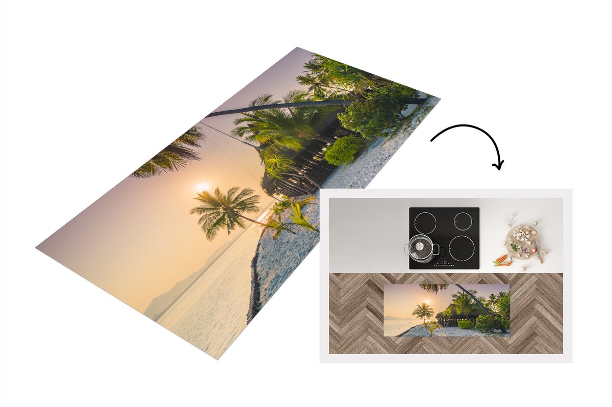 KitchenYeah Keukenloper - Loper keuken - Strand - Palmbomen - Thailand - 120x50 cm - Keukenloper vinyl Multicolor