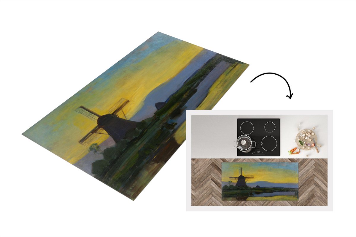 KitchenYeah Keukenloper - Loper keuken - Oostzijdse molen - Piet Mondriaan - 120x60 cm - Keukenloper vinyl Multicolor