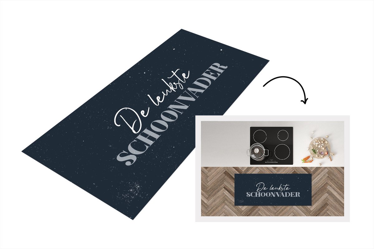 KitchenYeah Keukenloper - Loper keuken - Spreuken - Cadeau man - Schoonvader - Quote - De Leukste schoonvader - 120x50 cm - Keukenloper vinyl Multicolor