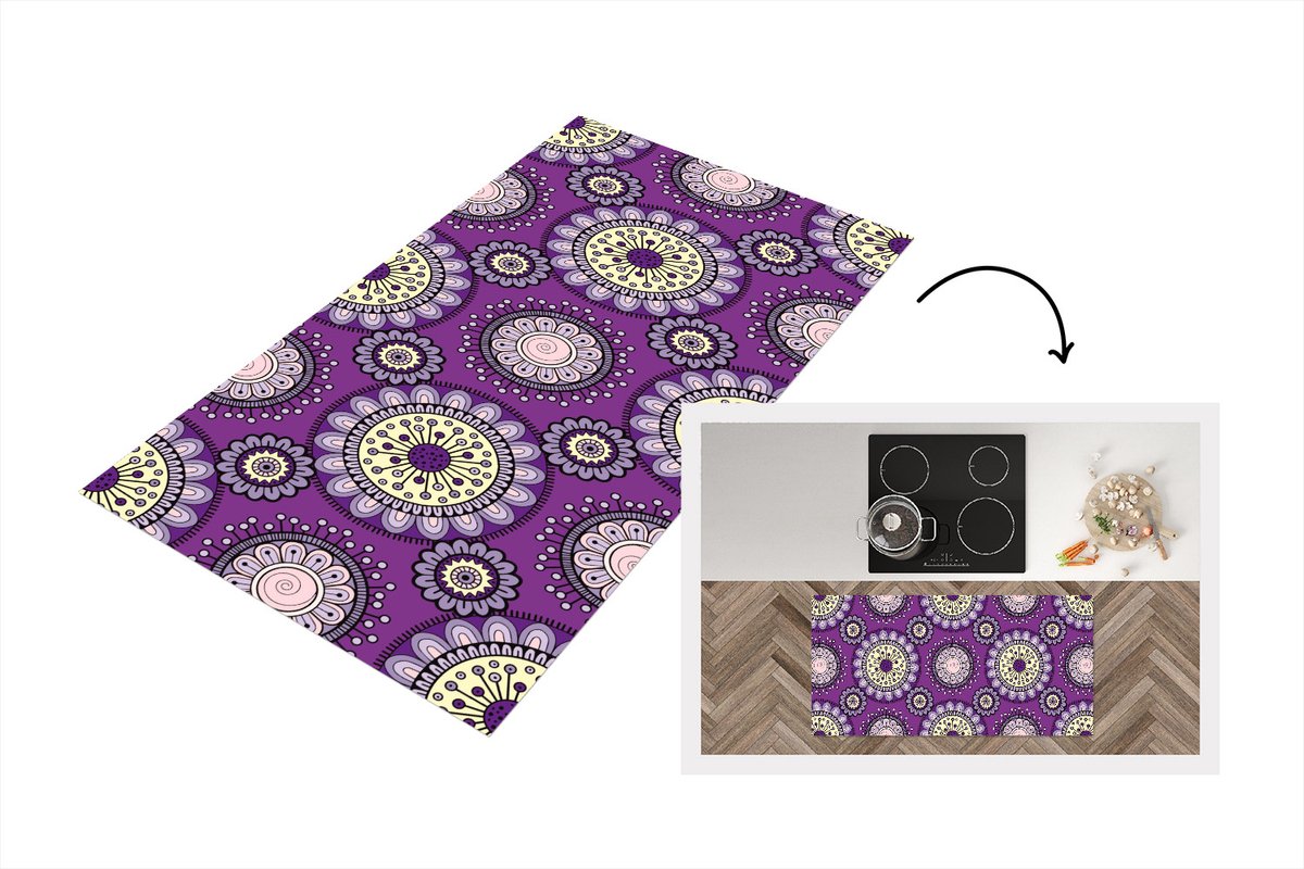 KitchenYeah Keukenloper - Loper keuken - Meisjes - Bloemen - Paars - Patronen - Keukenloper vinyl, foto 6