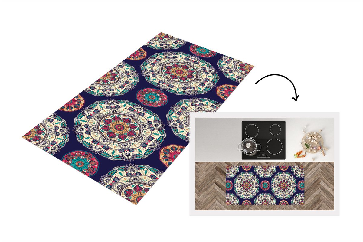 KitchenYeah Keukenloper - Loper keuken - Bohemian - Mandala - Patronen - 120x60 cm - Keukenloper vinyl Multicolor