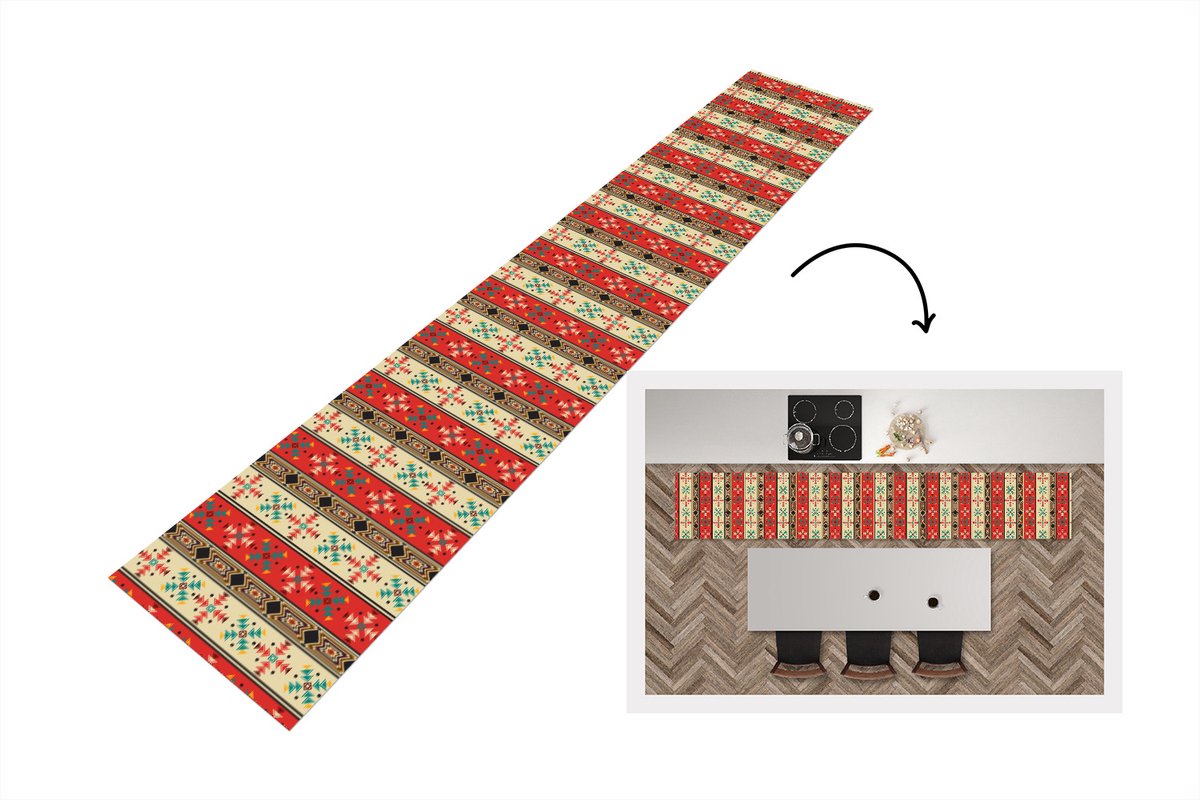 KitchenYeah Keukenloper - Loper keuken - Indianen - Patronen - Abstract - Keukenloper vinyl multicolor, foto 4