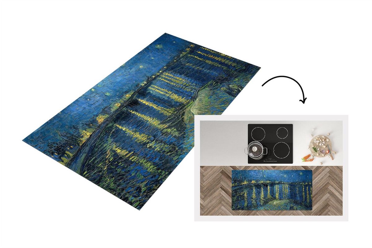 KitchenYeah Keukenloper - Loper keuken - De Sterrennacht - Vincent van Gogh - 120x60 cm - Keukenloper vinyl Multicolor