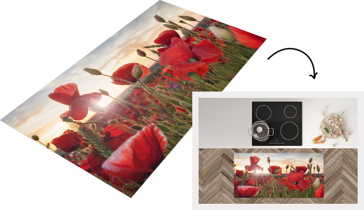 KitchenYeah Keukenloper - Loper keuken - Zonsondergang achter de Klaprozen - 120x60 cm - Keukenloper vinyl Multicolor