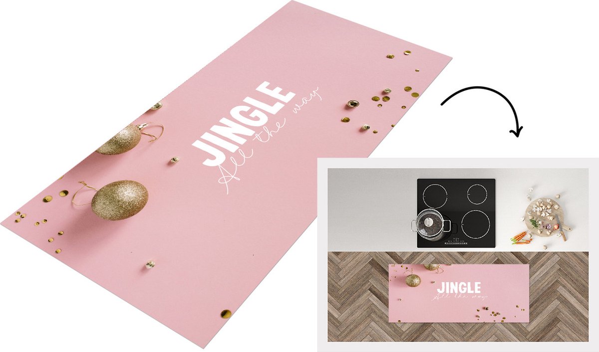 KitchenYeah Keukenloper - Loper keuken - Winter - Goud - Roze - Keukenloper vinyl Multicolor