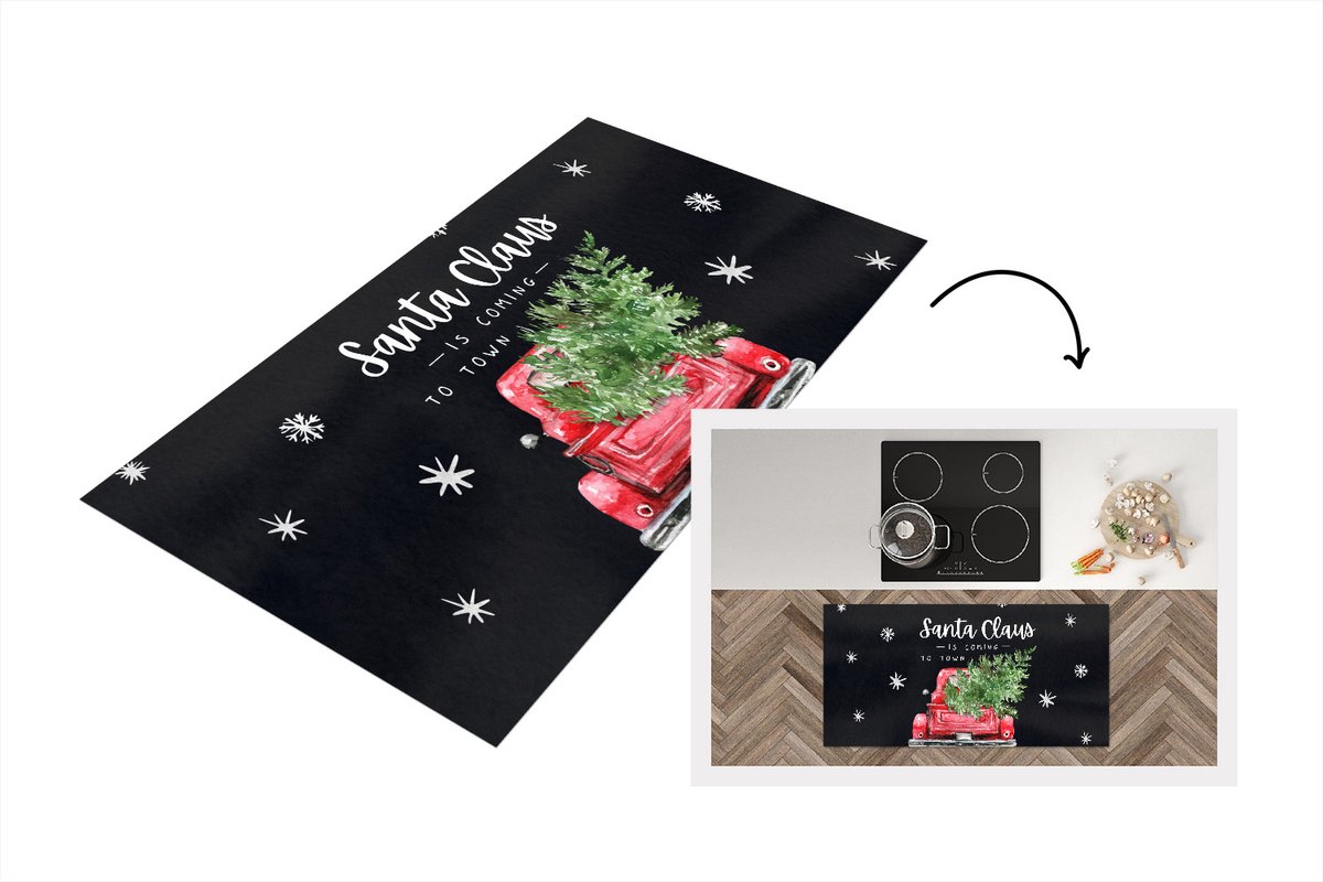 KitchenYeah Keukenloper - Loper keuken - Kerstmis - Quotes - Spreuken - Santa Claus is coming to town - Sneeuwvlok - 120x60 cm - Keukenloper vinyl Multicolor
