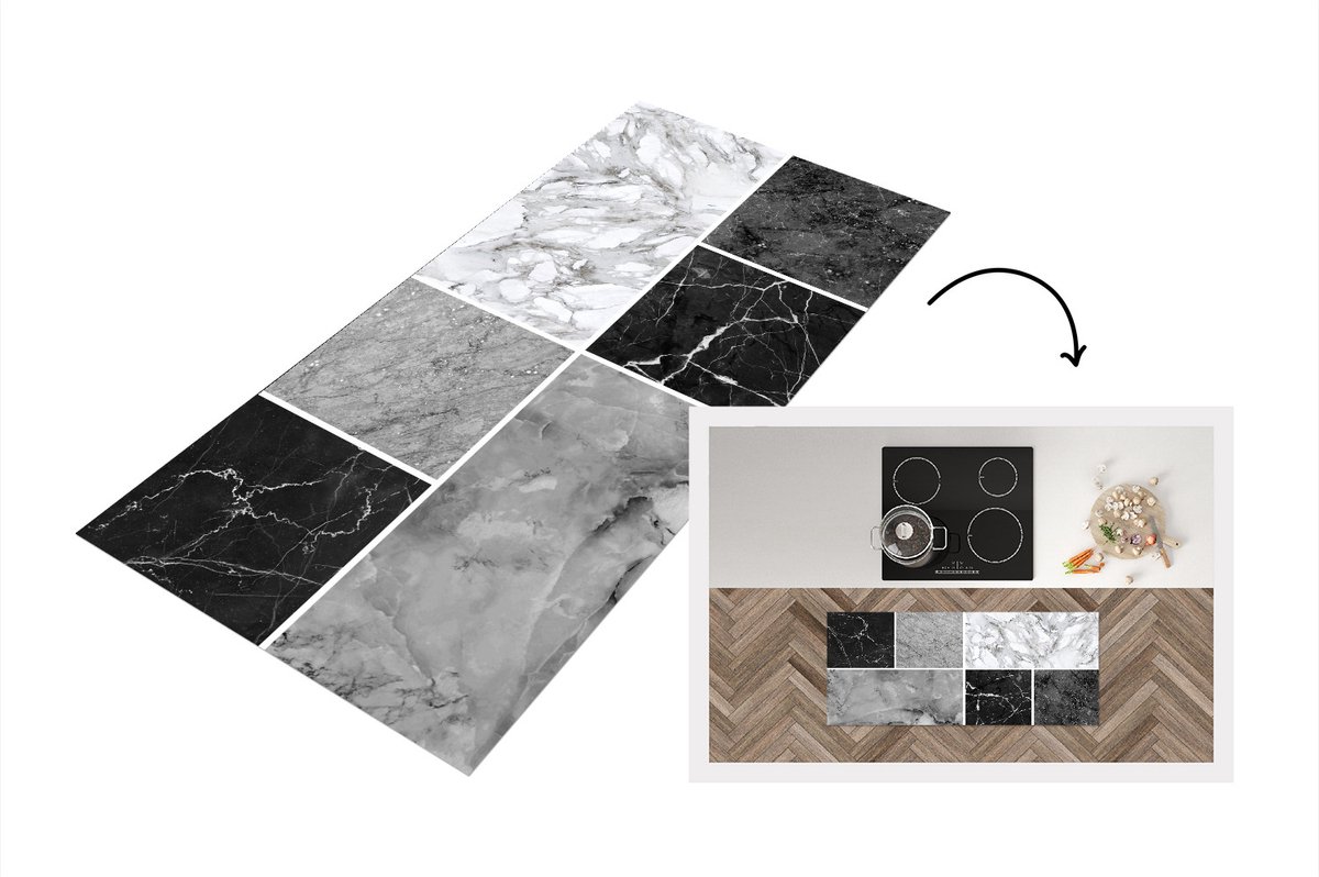 KitchenYeah Keukenloper - Loper keuken - Marmer - Collage - Luxe - Keukenloper vinyl Multicolor