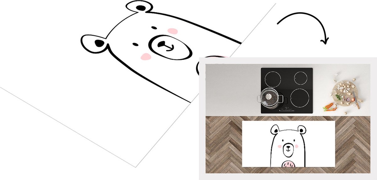 KitchenYeah Keukenloper - Loper keuken - Beer - Kinderen - Wit - 120x60 cm - Keukenloper vinyl Multicolor