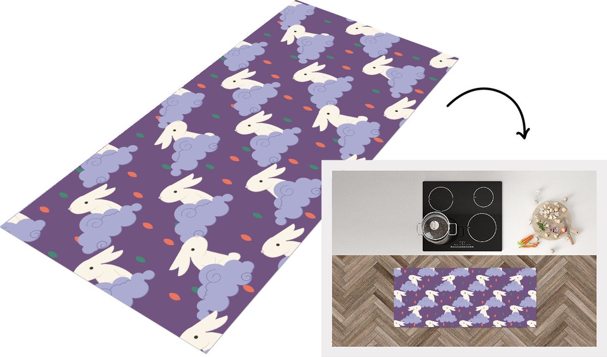 KitchenYeah Keukenloper - Loper keuken - Patronen - Konijn - Lucht - 120x50 cm - Keukenloper vinyl Multicolor