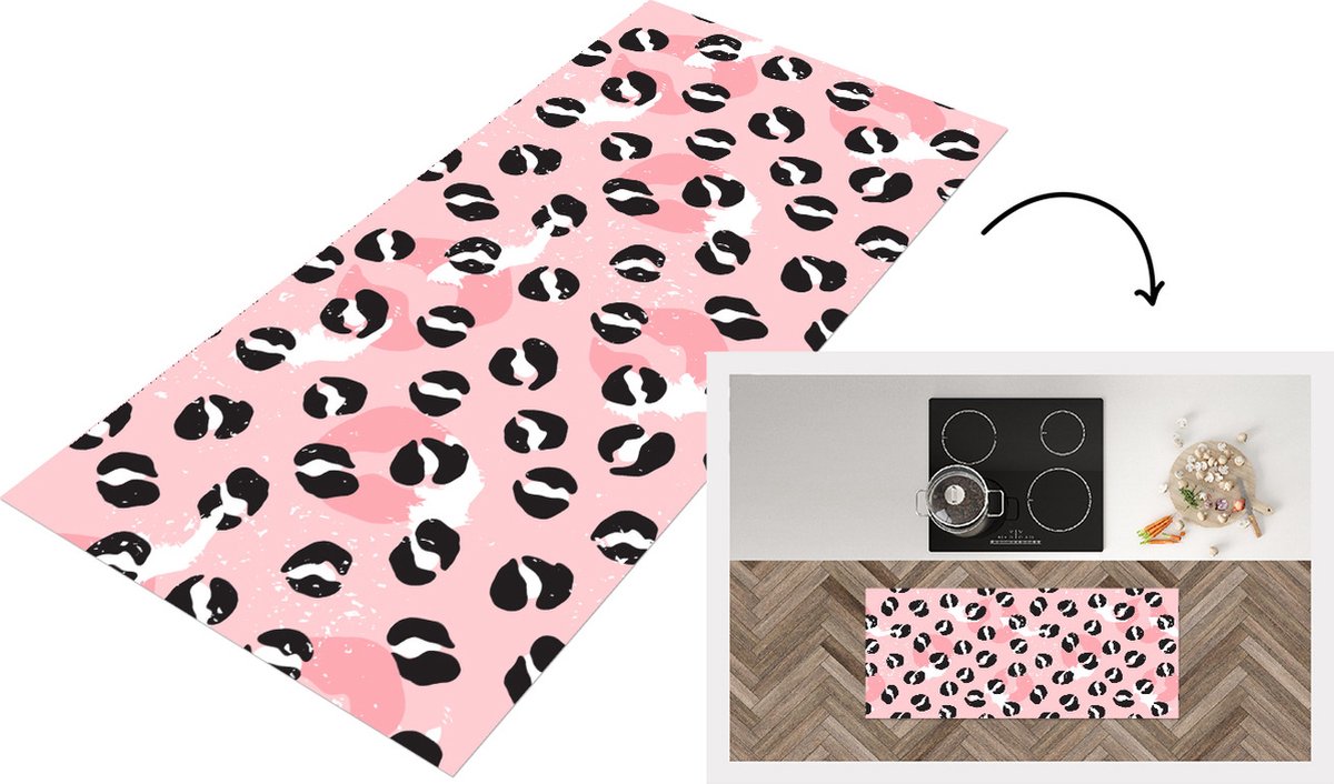 KitchenYeah Keukenloper - Loper keuken - Panterprint - Deren - Design - Roze - 120x50 cm - Keukenloper vinyl Multicolor
