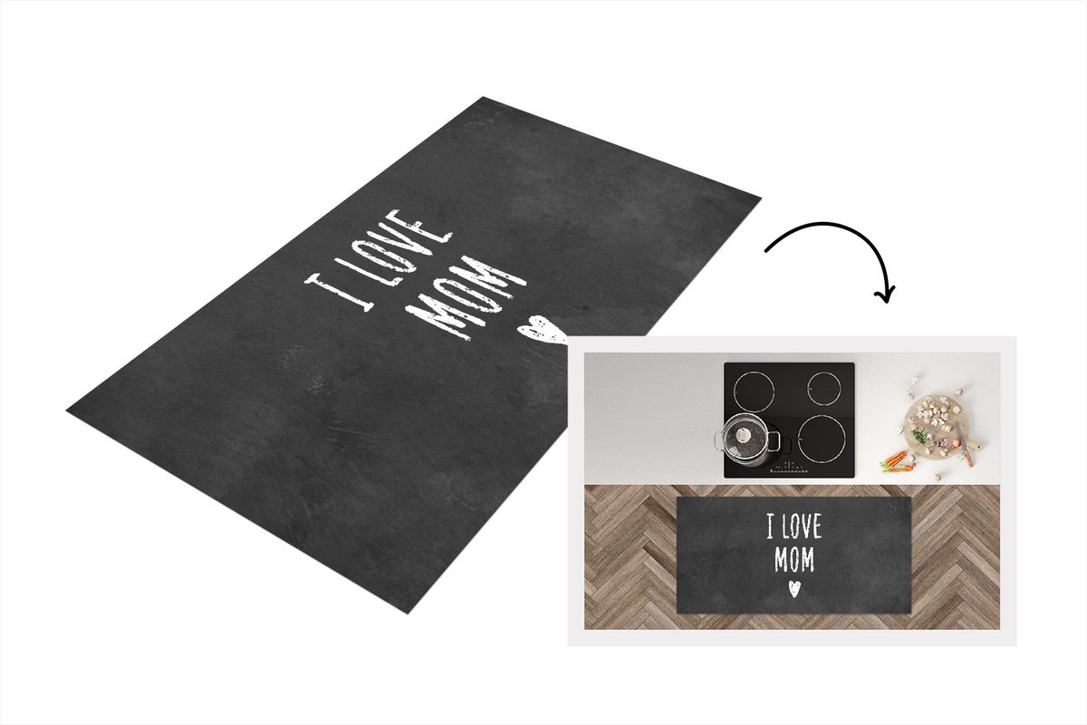 KitchenYeah Keukenloper - Loper keuken - Spreuken - Quotes I Love Mom - Mam - Moederdag cadeau voor mama - 120x60 cm - Keukenloper vinyl Multicolor