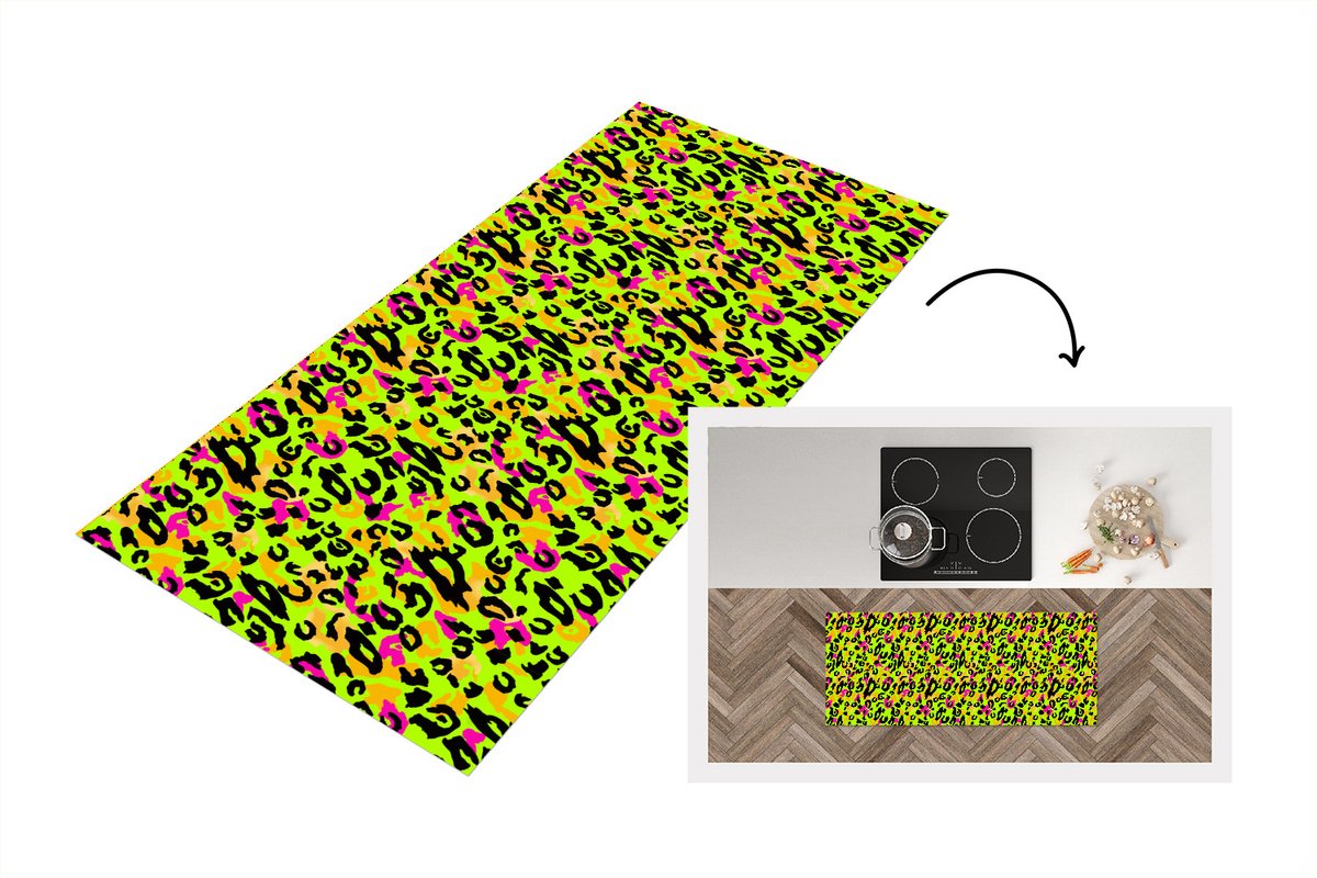 KitchenYeah Keukenloper - Loper keuken - Panterprint - Patronen - Geel - Neon - 120x50 cm - Keukenloper vinyl Multicolor