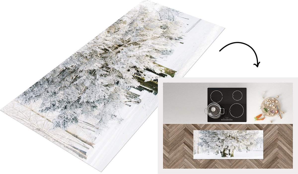 KitchenYeah Keukenloper - Loper keuken - Winter - Sneeuw - Boom - 120x50 cm - Keukenloper vinyl Multicolor