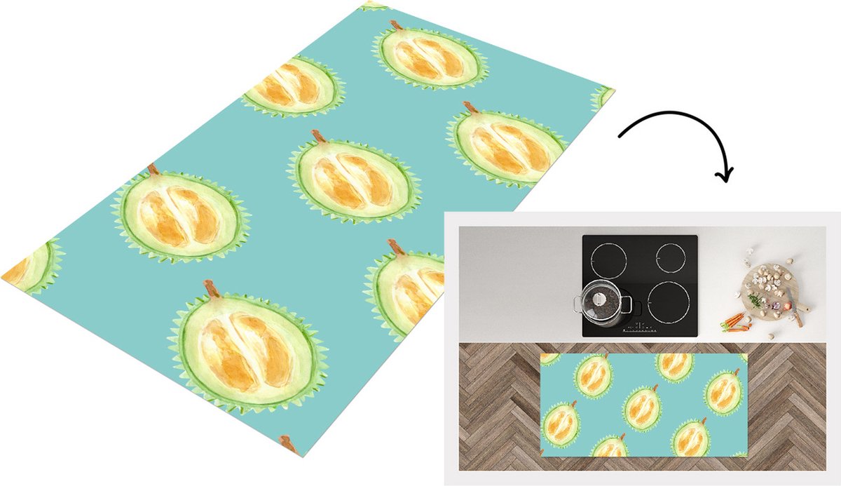 KitchenYeah Keukenloper - Loper keuken - Citrus - Fruit - Sjablonen - Blauw - 120x60 cm - Keukenloper vinyl Multicolor