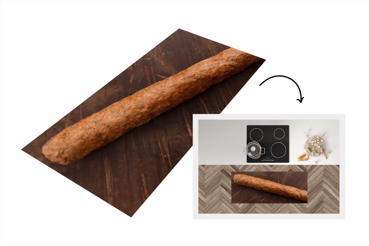 KitchenYeah Keukenloper - Loper keuken - Een heerlijke frikandel op een houten achtergrond - 120x50 cm - Keukenloper vinyl Multicolor