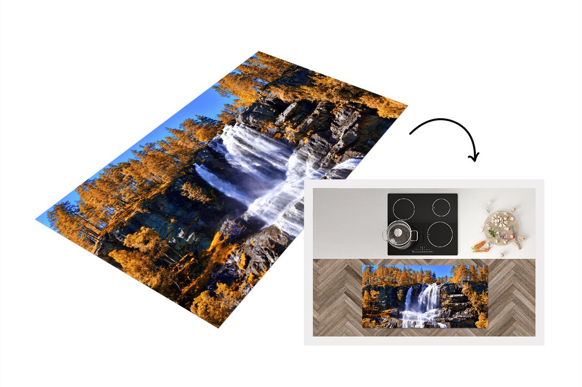 KitchenYeah Keukenloper - Loper keuken - Waterval - Noorwegen - Natuur - 120x60 cm - Keukenloper vinyl Multicolor