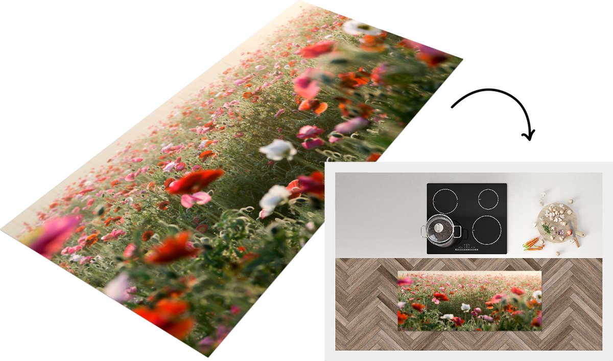 KitchenYeah Keukenloper - Loper keuken - Klaproos - Kleuren - Pastel - 120x50 cm - Keukenloper vinyl Multicolor