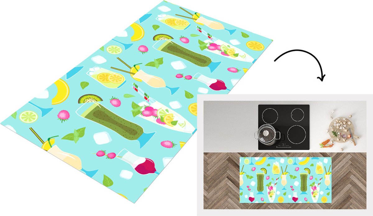 KitchenYeah Keukenloper - Loper keuken - Cocktail - Zomer - Fruit - Patroon - 120x60 cm - Keukenloper vinyl Multicolor