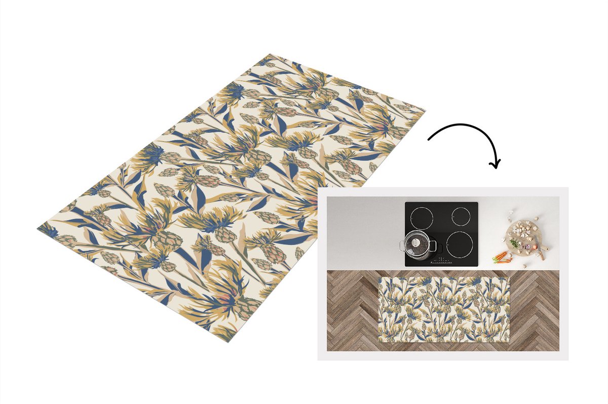KitchenYeah Keukenloper - Loper keuken - Bloemen - Patroon - Design - Natuur - 120x60 cm - Keukenloper vinyl Multicolor