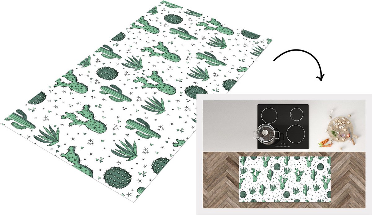 KitchenYeah Keukenloper - Loper keuken - Patronen - Cactus - Planten - Vetplant - 120x60 cm - Keukenloper vinyl Multicolor
