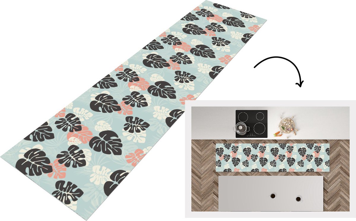 KitchenYeah Keukenloper - Loper keuken - Bladeren - Monstera - Hawaii - Patronen - 200x50 cm - Keukenloper vinyl Multicolor