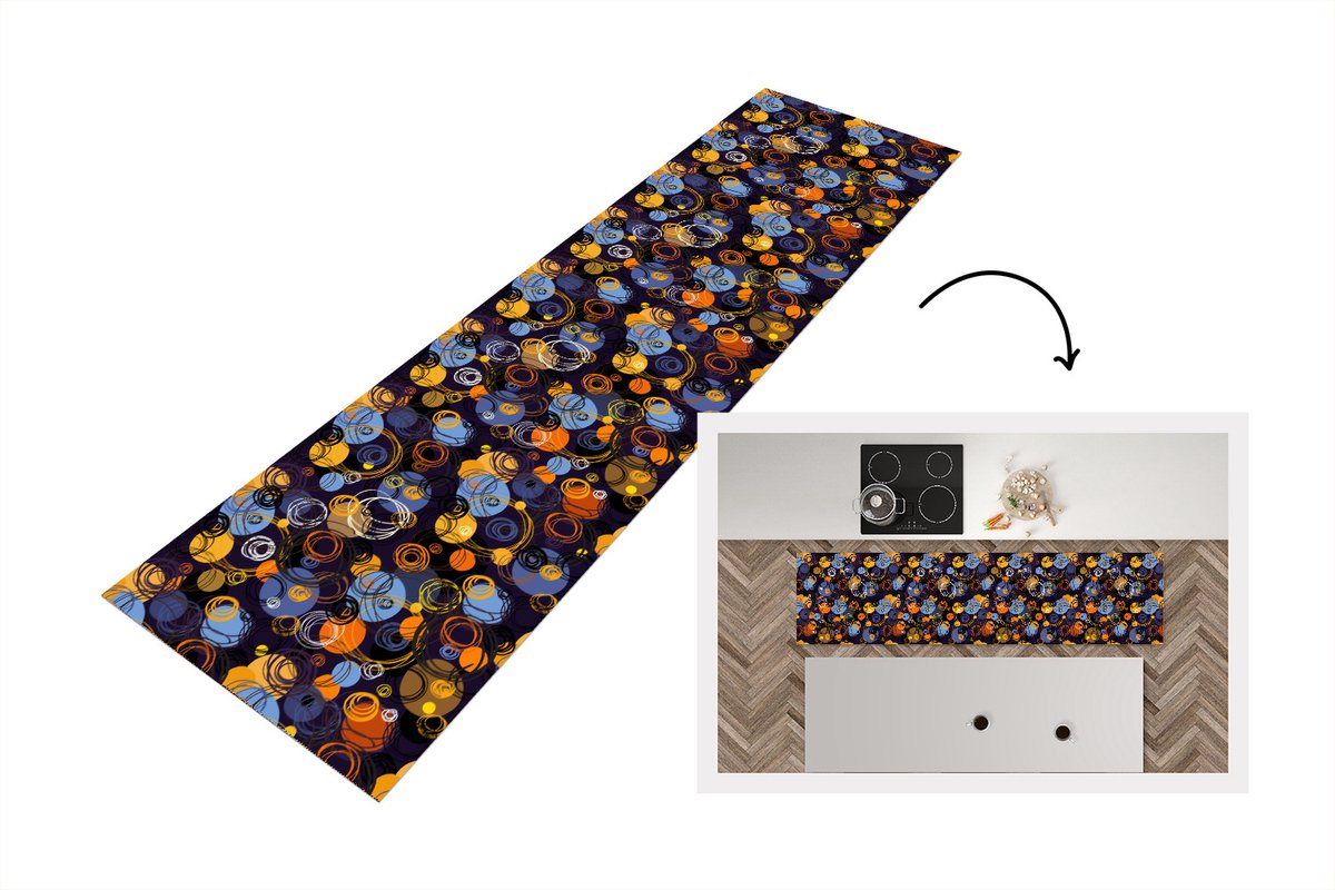 KitchenYeah Keukenloper - Loper keuken - Patroon - Abstract - Ringen - 200x50 cm - Keukenloper vinyl Multicolor