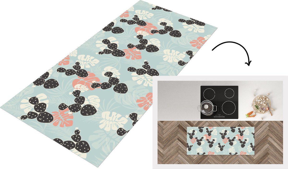 KitchenYeah Keukenloper - Loper keuken - Cactus - Monstera - Patronen - Pastel - Hawaii - 120x50 cm - Keukenloper vinyl Multicolor