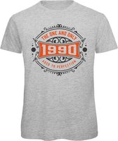 1990 The One And Only | Feest Kado T-Shirt Heren - Dames | Antraciet - Oranje | Perfect Verjaardag Cadeau Shirt | Grappige Spreuken - Zinnen - Teksten | Maat 3XL