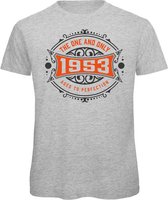 1953 The One And Only | Feest Kado T-Shirt Heren - Dames | Antraciet - Oranje | Perfect Verjaardag Cadeau Shirt | Grappige Spreuken - Zinnen - Teksten | Maat S