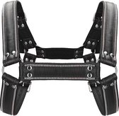 Z Series Chest Bulldog Harness - Leather - Black/Black - S/M - Maat S/M - Bondage Toys