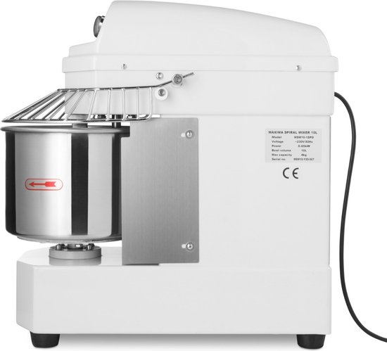 Maxima Spiraalkneder 10 L - 6 Kg Deeg - Wit - Deegkneder - Professioneel - Spiraalmixer met Veiligheidskooi - 10 Liter - 6 Kilo van Merkloos — afbeelding 2