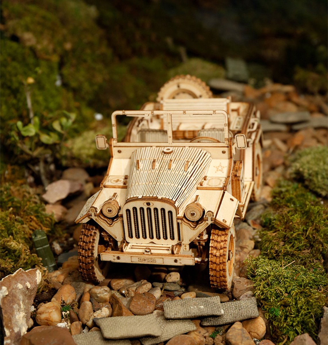 Robotime Modelbouwpakket Army Jeep 18,9 Cm Hout 369-delig — afbeelding 9