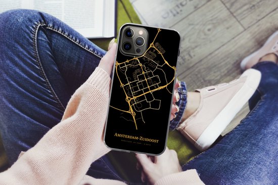 Coque iPhone 13 Pro - Amsterdam- Sud-Est - Carte - Or - Siliconen - City Map Phone Case